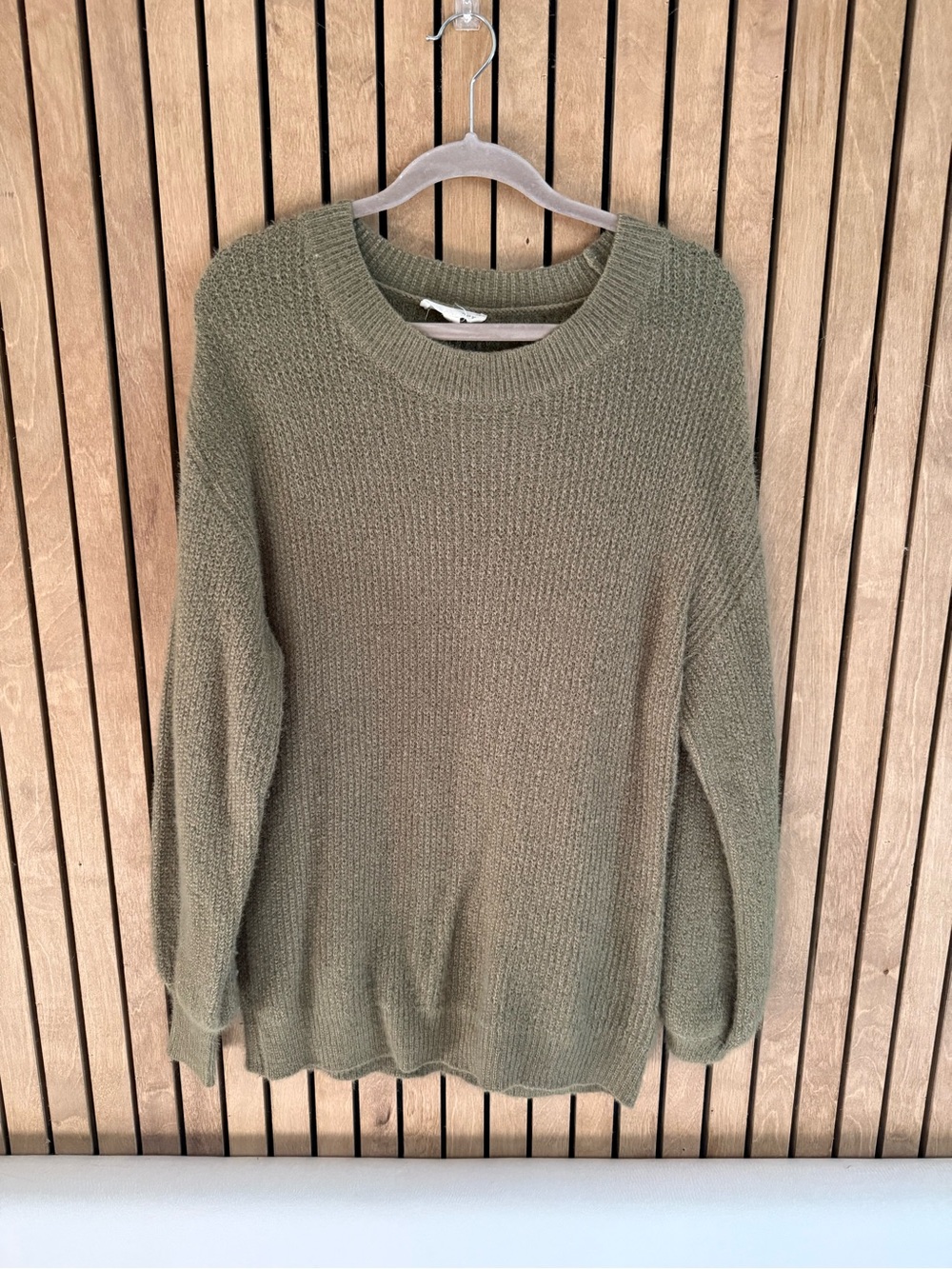 Vanilla Bay Olive Green Crewneck Chunky Knit Sweater
